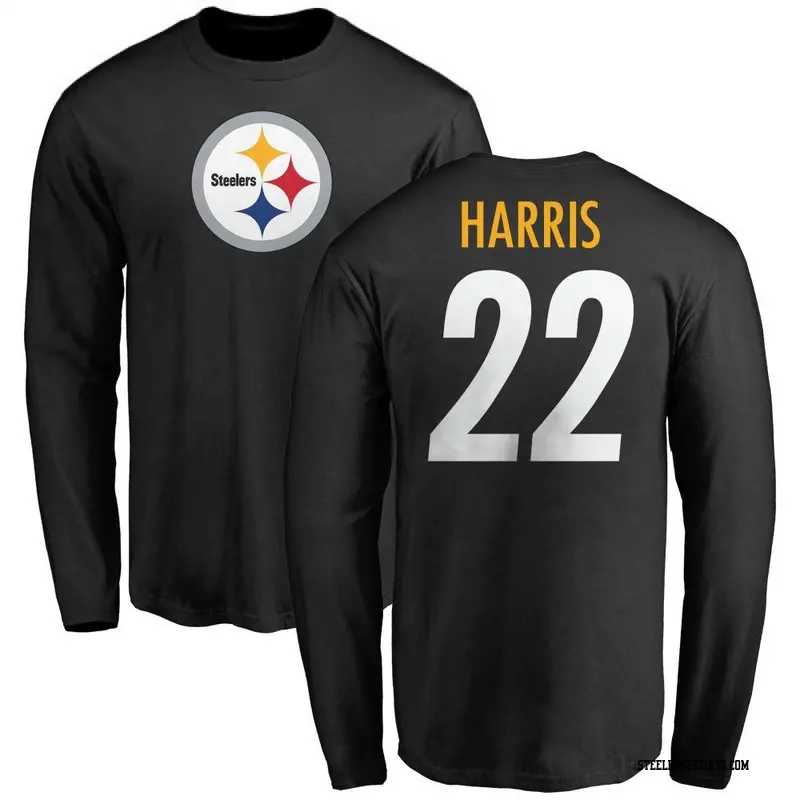 Men's Pittsburgh Steelers ＃22 Najee Harris Black Name & Number Logo Long Sleeve T-Shirt