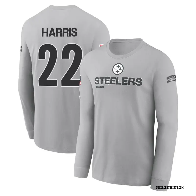 Men's Pittsburgh Steelers ＃22 Najee Harris Gray 2024 Salute to Service Long Sleeve T-Shirt