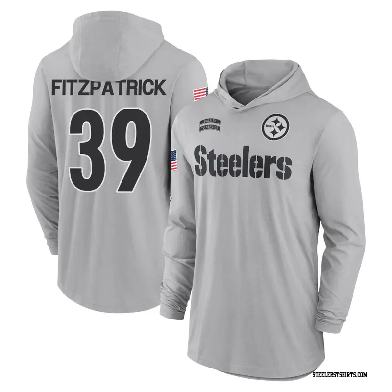 Men's Pittsburgh Steelers ＃39 Minkah Fitzpatrick Gray 2024 Salute to Service Lightweight Performance Long Sleeve Hooded T-Shirt