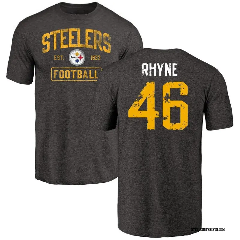 Men's Pittsburgh Steelers ＃46 Forrest Rhyne Black Distressed Name & Number T-Shirt