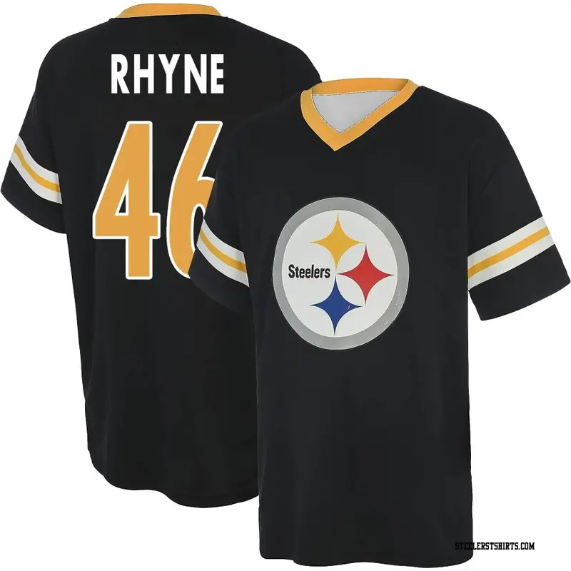 Men's Pittsburgh Steelers ＃46 Forrest Rhyne Black Name & Number Game Day V-Neck T-Shirt