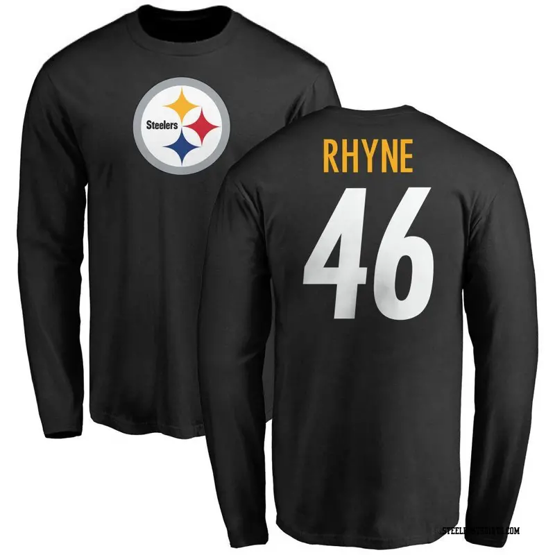 Men's Pittsburgh Steelers ＃46 Forrest Rhyne Black Name & Number Logo Long Sleeve T-Shirt