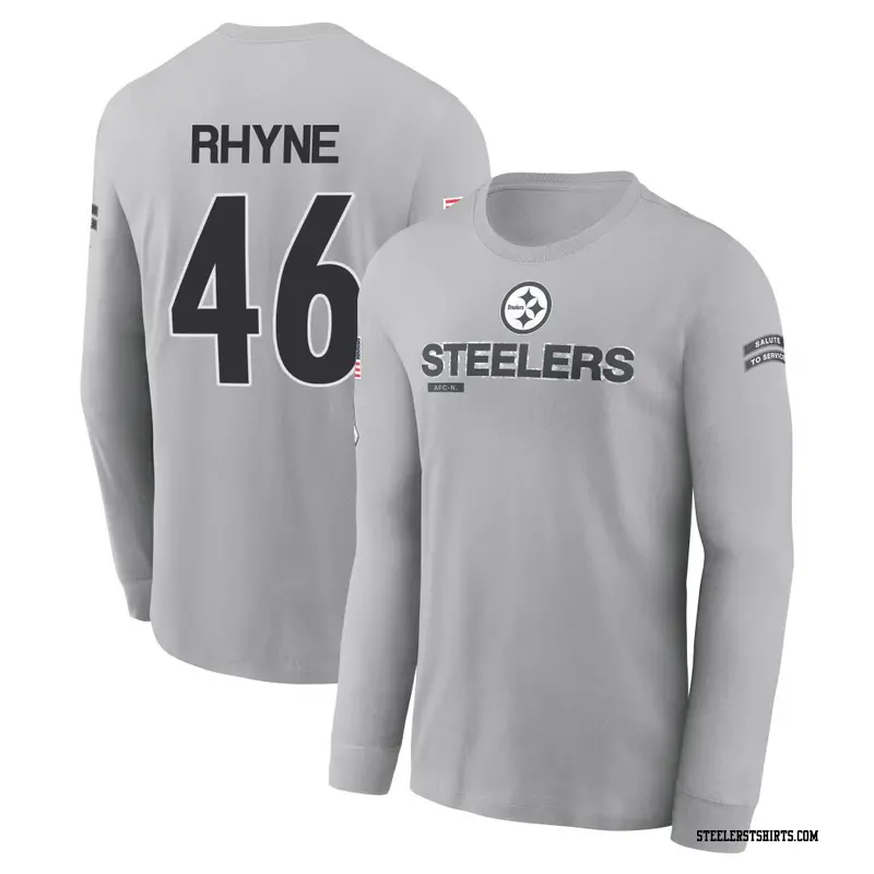 Men's Pittsburgh Steelers ＃46 Forrest Rhyne Gray 2024 Salute to Service Long Sleeve T-Shirt