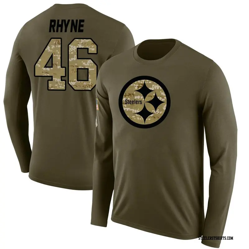 Men's Pittsburgh Steelers ＃46 Forrest Rhyne Olive Salute to Service Sideline Long Sleeve T-Shirt