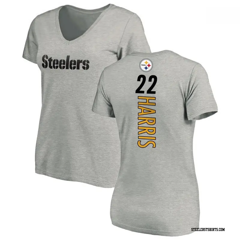 Women's Pittsburgh Steelers ＃22 Najee Harris Ash Backer V-Neck T-Shirt