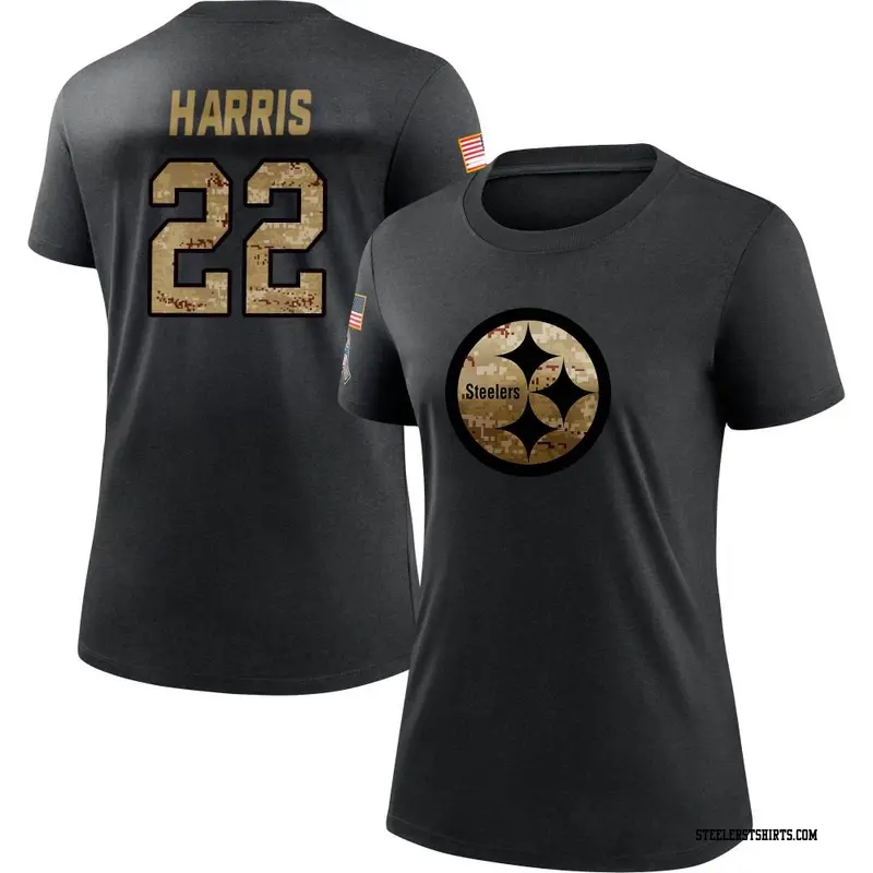 Women's Pittsburgh Steelers ＃22 Najee Harris Black 2020 Salute To Service Performance T-Shirt