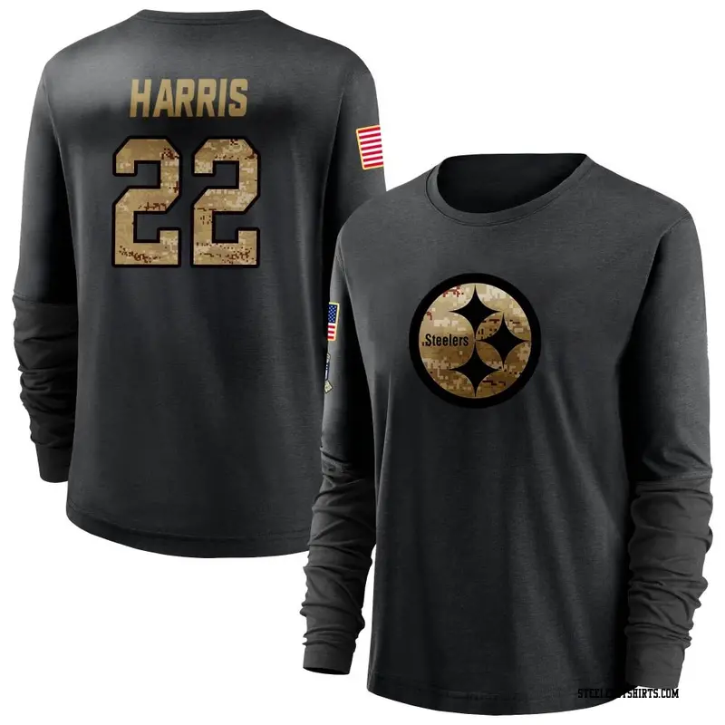 Women's Pittsburgh Steelers ＃22 Najee Harris Black 2020 Salute To Service Sideline Performance Long Sleeve T-Shirt