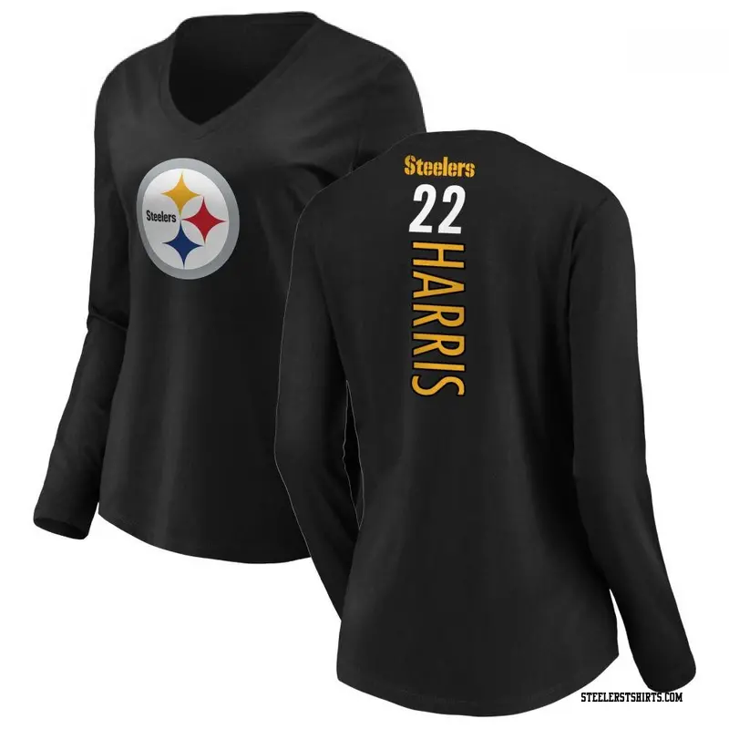 Women's Pittsburgh Steelers ＃22 Najee Harris Black Backer Slim Fit Long Sleeve T-Shirt