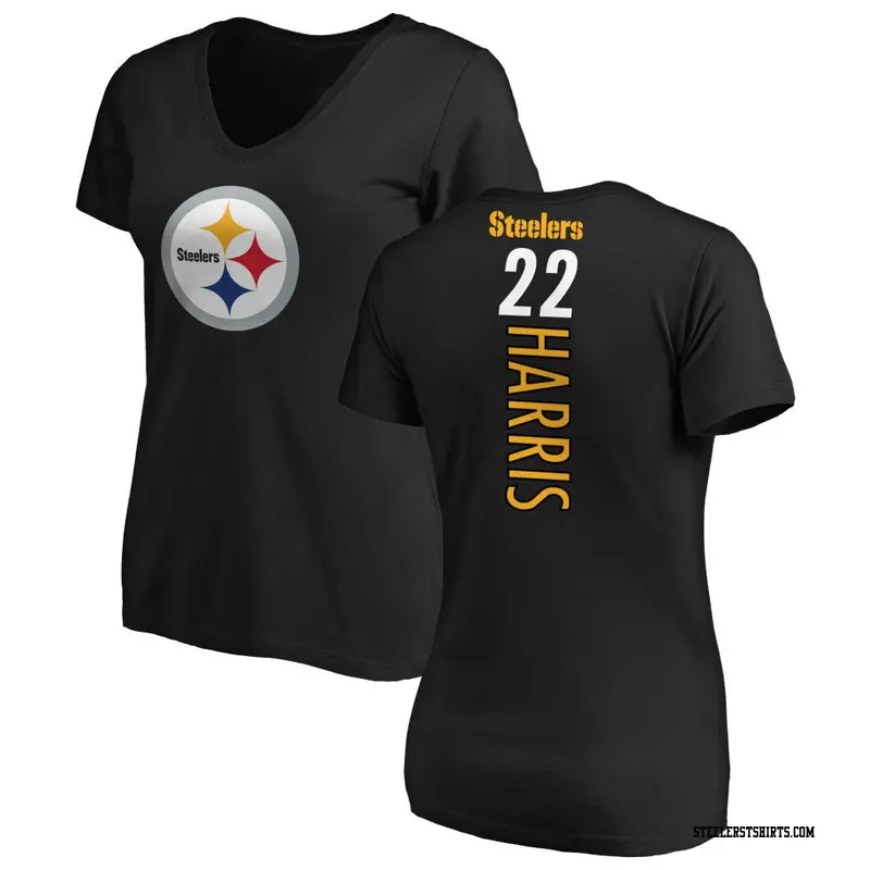 Women's Pittsburgh Steelers ＃22 Najee Harris Black Backer Slim Fit T-Shirt