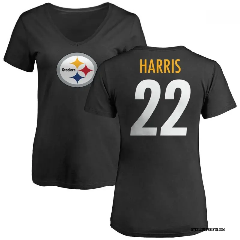 Women's Pittsburgh Steelers ＃22 Najee Harris Black Name & Number Logo Slim Fit T-Shirt