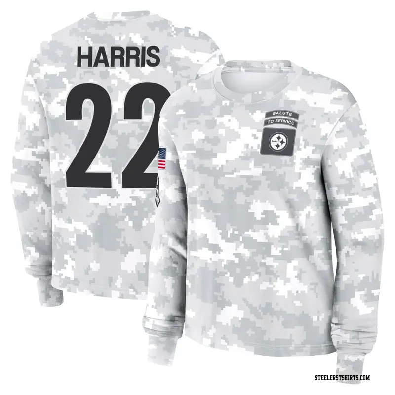 Women's Pittsburgh Steelers ＃22 Najee Harris Camo Arctic 2024 Salute to Service Long Sleeve T-Shirt