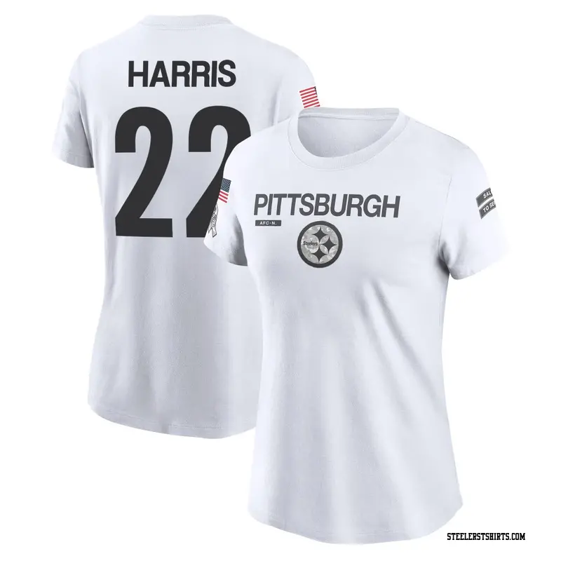 Women's Pittsburgh Steelers ＃22 Najee Harris White 2024 Salute to Service Performance T-Shirt