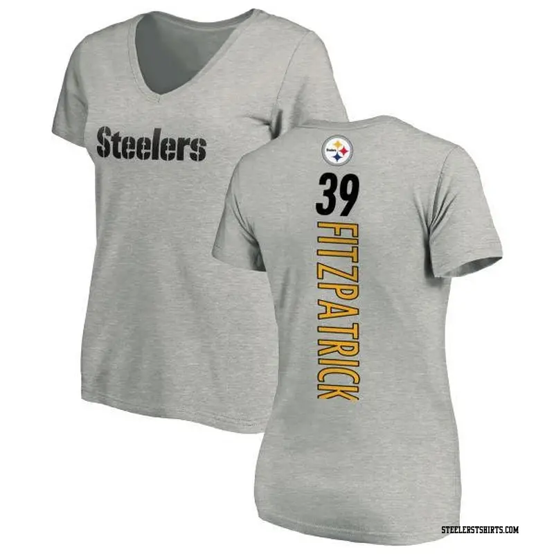 Women's Pittsburgh Steelers ＃39 Minkah Fitzpatrick Ash Backer V-Neck T-Shirt