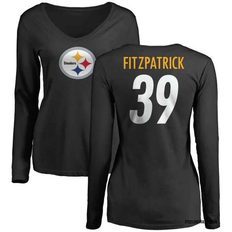 Women's Pittsburgh Steelers ＃39 Minkah Fitzpatrick Black Name & Number Logo Slim Fit Long Sleeve T-Shirt