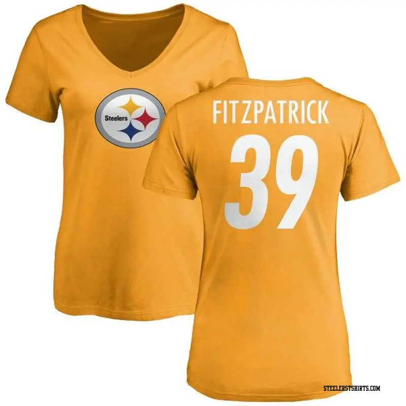 Women's Pittsburgh Steelers ＃39 Minkah Fitzpatrick Gold Name & Number Logo Slim Fit T-Shirt