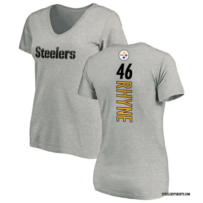 Women's Pittsburgh Steelers ＃46 Forrest Rhyne Ash Backer V-Neck T-Shirt