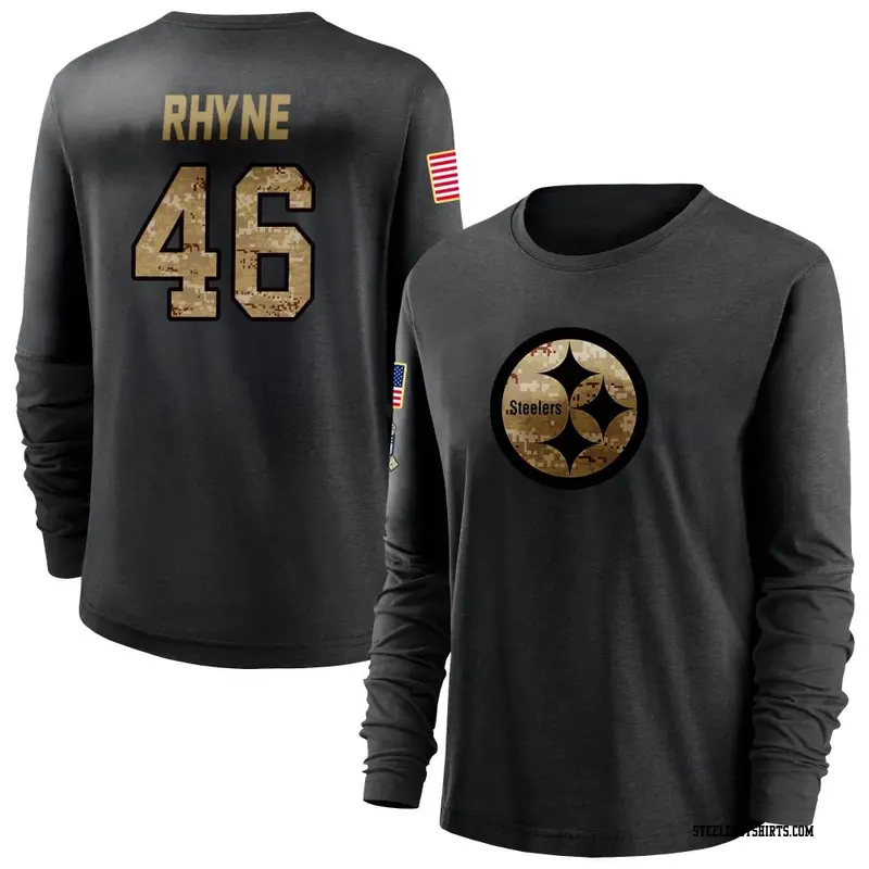 Women's Pittsburgh Steelers ＃46 Forrest Rhyne Black 2020 Salute To Service Sideline Performance Long Sleeve T-Shirt