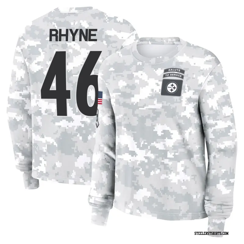 Women's Pittsburgh Steelers ＃46 Forrest Rhyne Camo Arctic 2024 Salute to Service Long Sleeve T-Shirt