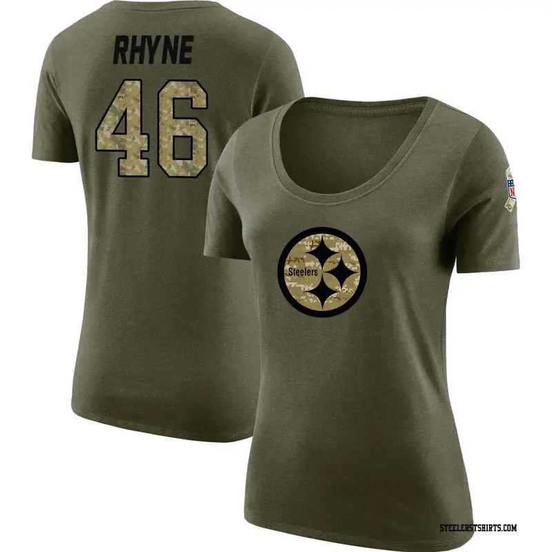 Women's Pittsburgh Steelers ＃46 Forrest Rhyne Olive Salute to Service Scoop Neck T-Shirt