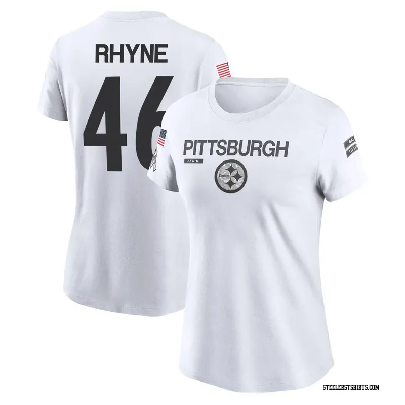 Women's Pittsburgh Steelers ＃46 Forrest Rhyne White 2024 Salute to Service Performance T-Shirt